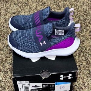 Under Armour GPS Surge Kids Size 11.5K Gray Purple Slip On NEW 3026532-500